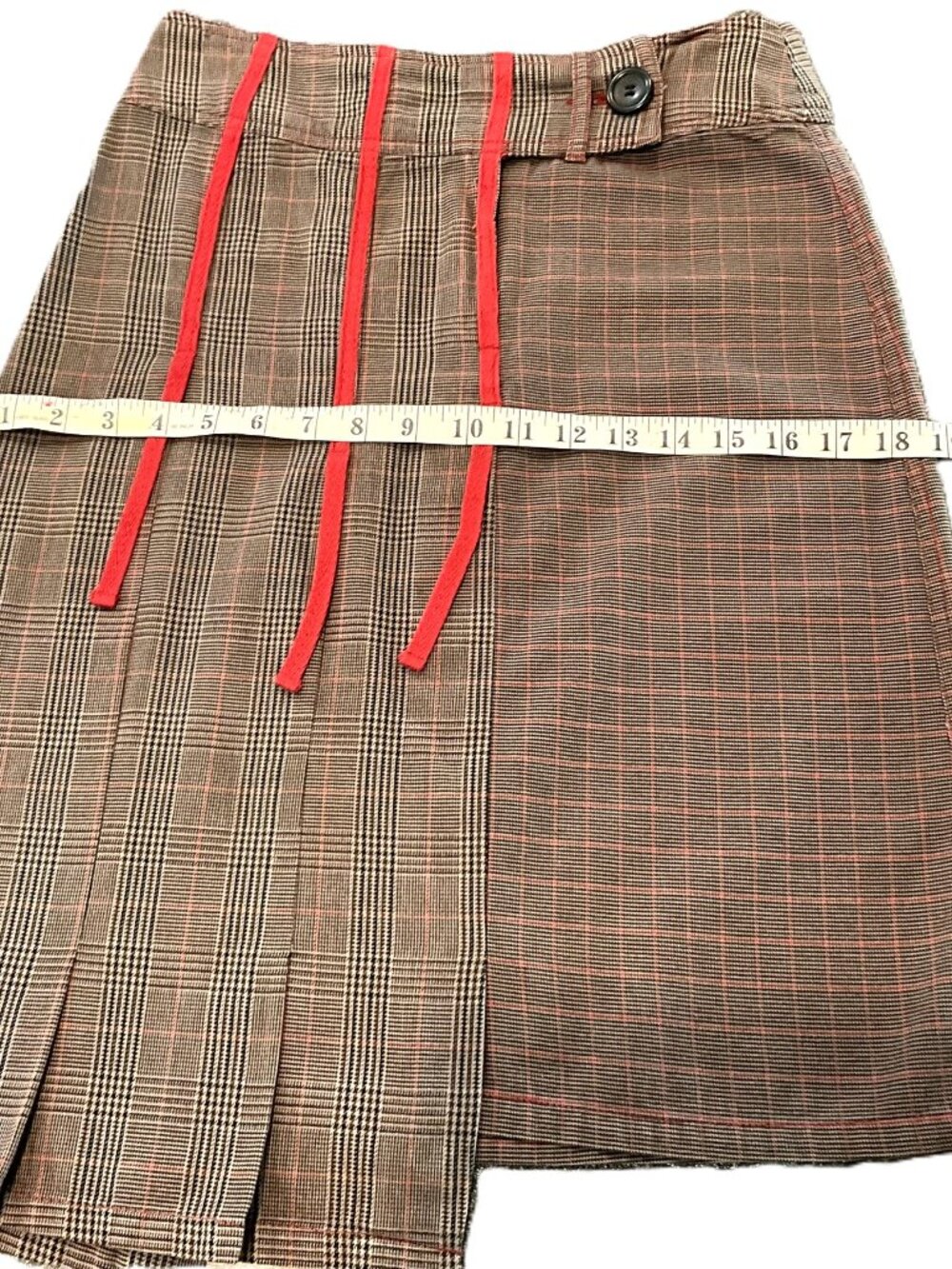 Promod Asymmetrical Plaid Skirt Red Trim Size EU 38 France - Picture 9 of 10
